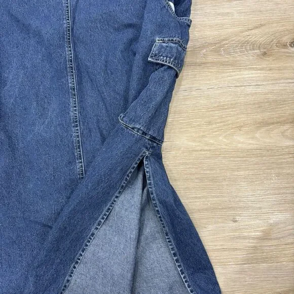 Denim Cargo Dress Womens Size 2X Y2K 00s Midi J.L.N.Y. Vintage Side Slits Maxi - Picture 4 of 10